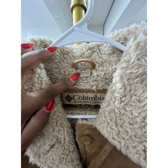 Columbia Sportswear Faux Suede Sherpa Lined Jacket Men’s L Brown Vintage Western - Picture 2 of 3